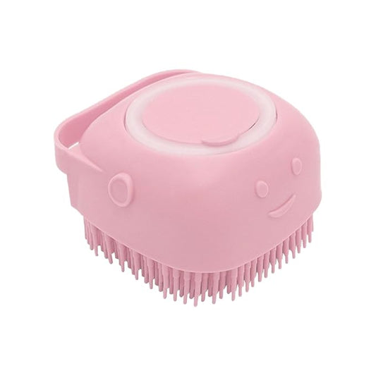 Dog Cat Bath Brush Comb Silicone - Pet Brush for Cats Dogs With Soap Dispenser Grooming Cleaning, Pink