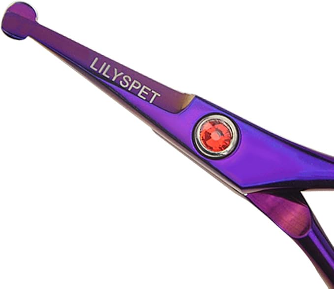 LILYS PET 5.0" Right-Handed Round-Tip Pet Grooming Scissors, Stainless Steel Small Ball Tip for Nose, Ear, Face, Paw Hair for Dogs and Cats