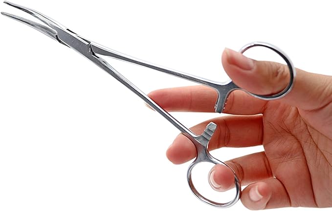 Stainless Steel Dog Cat Pet Forceps Scissors Ear Hair Clamp Fishing Scissors Tools (12.5CM bent)