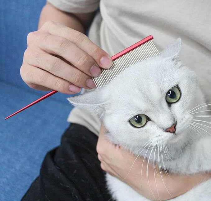 Pet Grooming Comb Rat Tail Comb Cat Hair Trimmer Combs Dog Hairstyle Comb Float Hair Removal Dematting for Cat Dogs Cat Comb Dog Comb Rounded Ends Pet Hair Comb for Home Grooming (One Size,red 5)