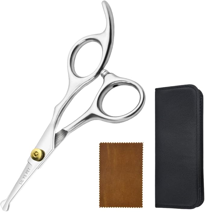 LILYS PET 5.0" Right-Handed Round-Tip Pet Grooming Scissors, Stainless Steel Small Ball Tip for Nose, Ear, Face, Paw Hair for Dogs and Cats