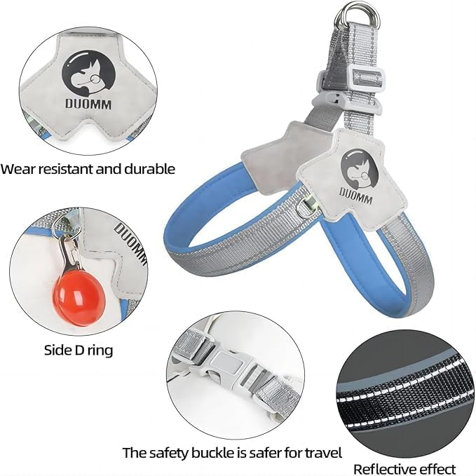 Pet Dog Cat Harness, Pet Harness with Leash Set, Adjustable Puppy Harness Comfortable Reflective Easy Control Dog with Leather Leash, No-Pull No Choke Pet Harness for Training Walking