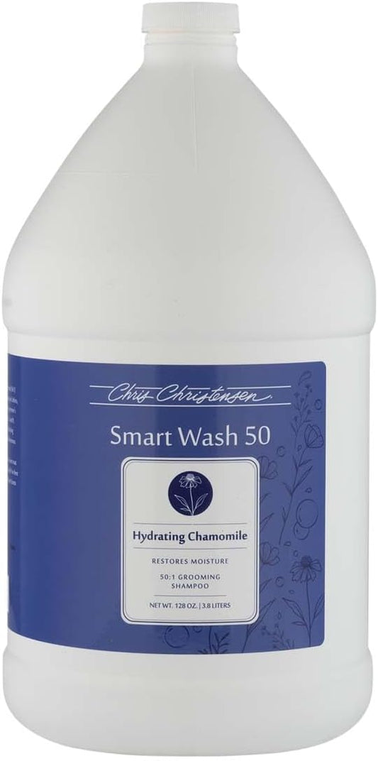 Chris Christensen SmartWash50 Hydrating Chamomile Ultra Concentrated Dog Shampoo, Makes up to 50 Bottles Groom Like Professional, Delightfully Fragranced Suitable for All Coats Made in The USA, 1 Gal