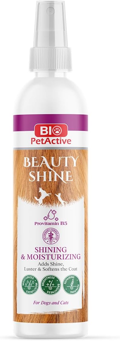 Bio Pet Active Beauty Shine Spray for Cats and Dogs - Improves Coat Health, Reduces Static and Adds Shine, Moisturizes and Softens Fur with Provitamin B5, 3.25 fl oz, 1 Pack