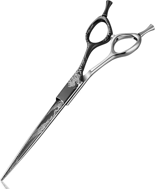 Purple Dragon Dog Grooming Scissors 7-Inch Straight - Professional Pet Hair Trimming Shears for Dogs & Cats, Sharp 440C Japanese Steel, Ergonomic Design for Comfort and Precision