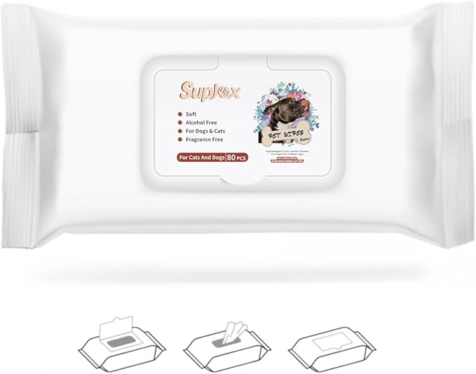Dog Cleaning and Grooming Wipes for Paws, Butt and face & Cats, Soft Cleaning and deodorizing, no Fragrance, 80 Count for Allergies and Itches.