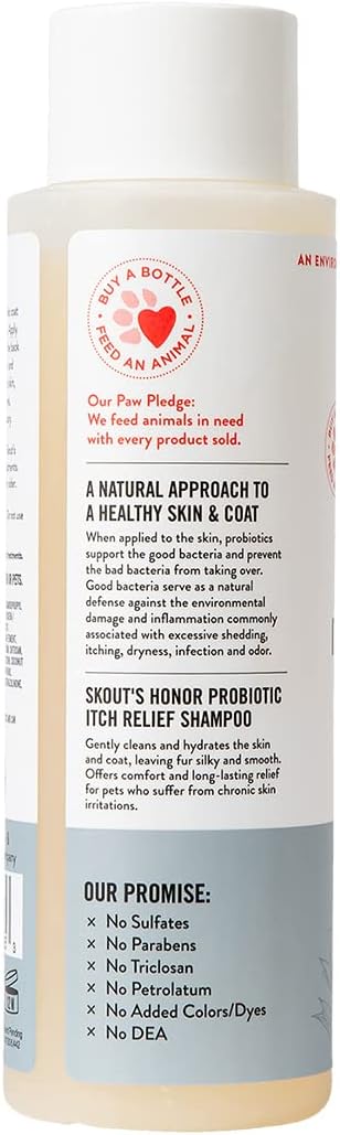 SKOUT'S HONOR Probiotic Itch Relief Shampoo for Pets - Non-Medicated, Fragrance-Free, Paraben & Sulfate-Free, with Avocado Oil & Omega 3's, 16 Fl Oz