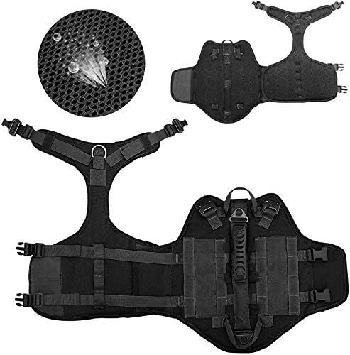 PET ARTIST Tactical Dog Harness for Hiking Training, No Pull Vest Harness for Medium Large Dogs, with Pouches and Patches Black, L