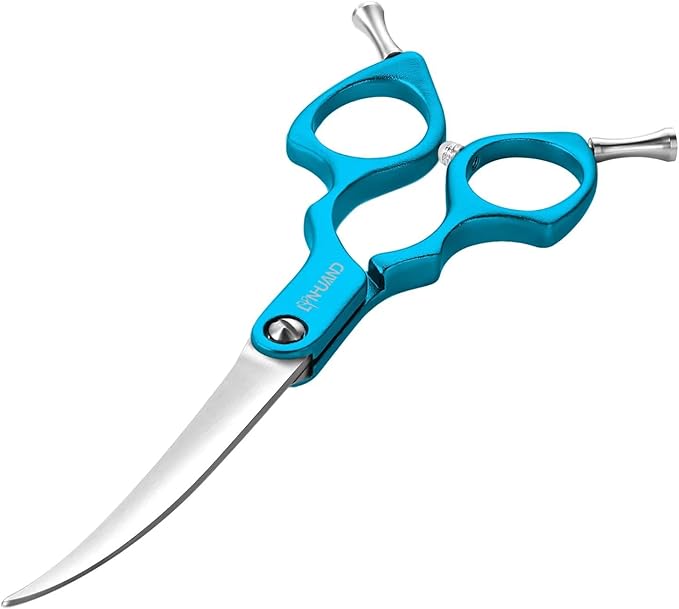 6.5" Curved Grooming Scissors for Dogs 440C Stainless Steel Professional Dog Grooming Scissors with Ultra-Light Aeronautical Aluminum Handle (Blue-Curved)