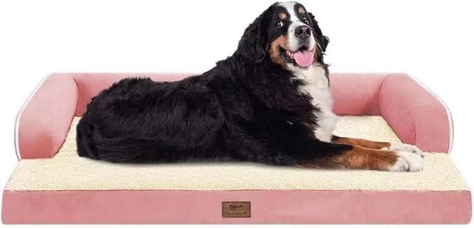 Orthopedic Washable Large Dog Bed, Pink Dog Beds with Removable Cover, Large XXXL Pet Dog with Bolster, Washable Dog Bed Sofa with Orthopedic Egg Foam for Medium Large Dog