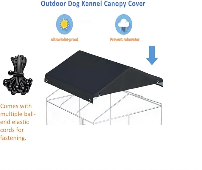 Outdoor Dog Kennel Replacement Cover for 4.2x4ft Dog Kennel 600D Heavy Duty Waterproof UV Resistant - Black (Top Cover Included Only)