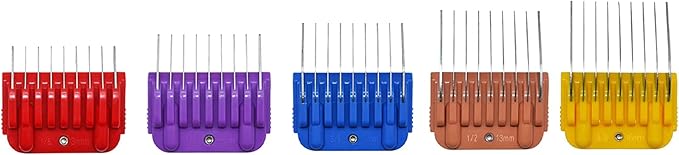 Professional Animal Stainless Steel 5 Color Guide Comb Set for 10#/15#/30#Detachable Blade,Compatible with Andis, Oster A5, Wahl KM Series Guards Clipper(Cutting Length 3mm-16mm)