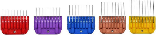 Professional Animal Stainless Steel 5 Color Guide Comb Set for 10#/15#/30#Detachable Blade,Compatible with Andis, Oster A5, Wahl KM Series Guards Clipper(Cutting Length 3mm-16mm)