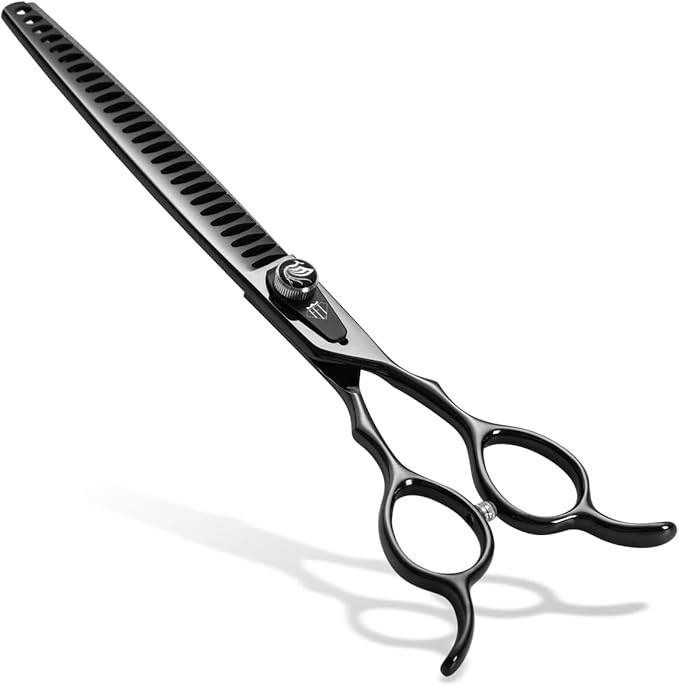 Dog Grooming Scissors: 7.5 inch Bright Black Pet Chunker Shears Made Of Japanese 440C Advanced Stainless Steel Professional Grooming Scissors for Dogs Cats and Other Pets