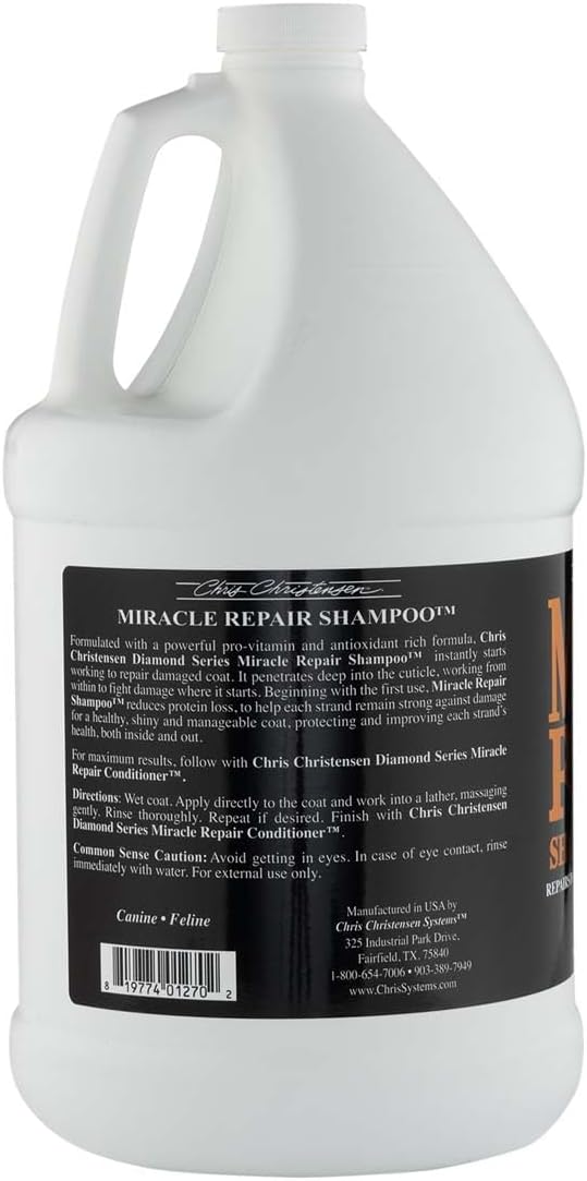 Chris Christensen Diamond Series Miracle Repair Dog Shampoo, Groom Like a Professional, Pro-Vitamin Formula, Provides Maximum Moisture, Use on Both Dogs and Cats, Made in USA, 128 oz