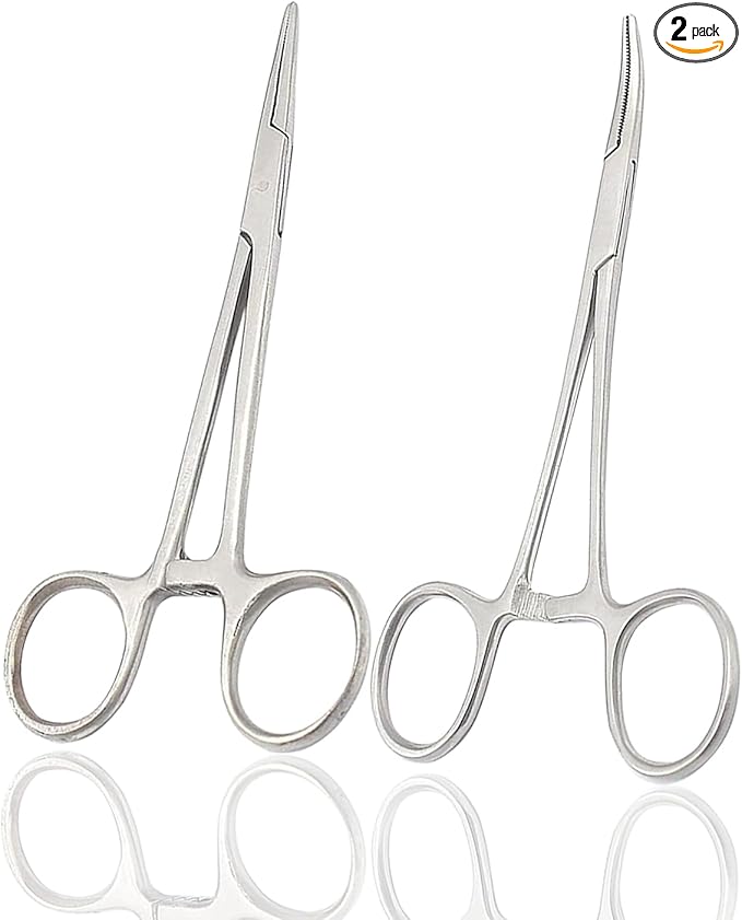 Hemostat Forceps, Stainless Steel Ear Scissors For, Ear Hair Clamp Scissors Tools, Straight And Bent, 5-Inch for Educational Use