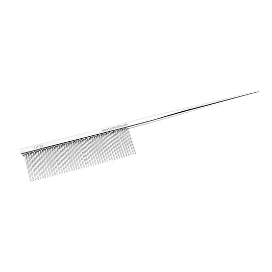 Tauro Pro Line Fine Comb for Dogs & Cats – 7.6", Chromed Iron Rat Tail Fine Pet Comb with Rounded Ends for Precise Parting, Styling & Coat Maintenance