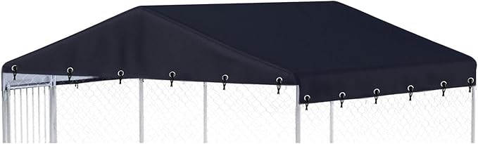 10 x 10 ft Outdoor Dog Kennel Cover Made from 600D Heavy Duty Waterproof Oxford Fabric Outdoor Dog Kennel Replacement Cover Black（Without cage top Frame）