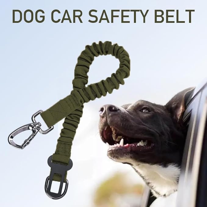 Retractable Dog Seat Belt for Car - Adjustable Nylon Pet Safety Harness with Elastic Bungee Buffer, Heavy-Duty Dog Seat Belt (Black)