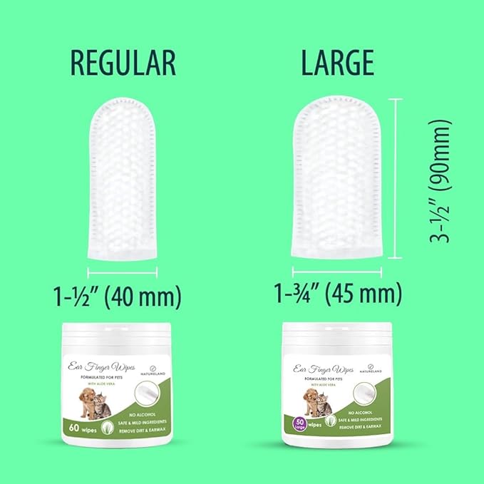 Natureland [60 pcs Finger Wipes] Dog & Cat Ear Finger Wipes - Otic Cleaning Wipes for Infections and Controlling Ear Infections and Ear Odor in Pets (120)