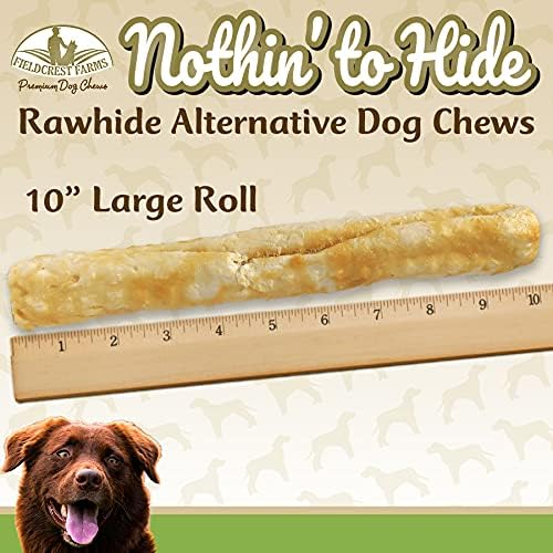 Fieldcrest Farms Nothing to Hide Natural Rawhide Alternative Large 10'' Rolls for Dogs - 3 Pack (6 Chews) Premium Grade Easily Digestible Chews - Great for Dental Health (Chicken)