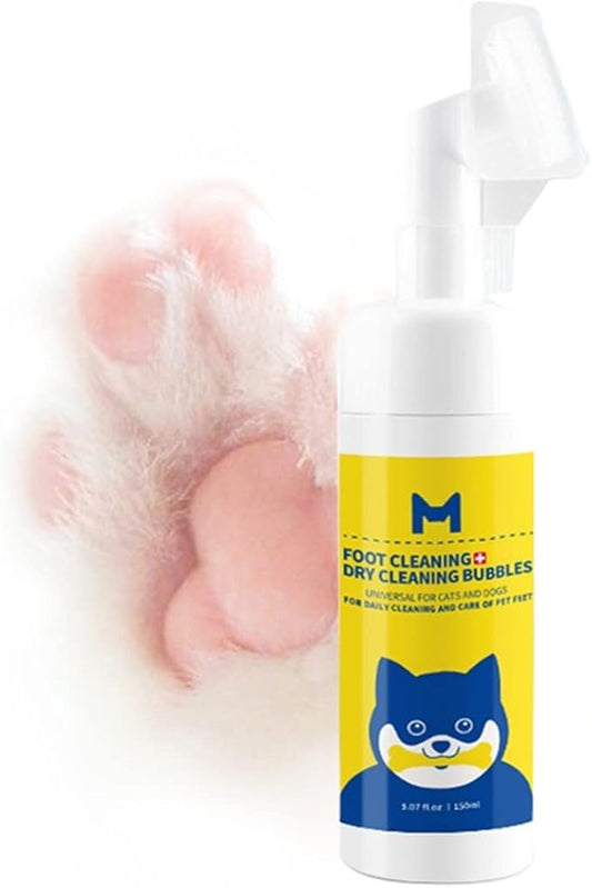 Dog paw Cleaner，Cat paw Cleaner，Pet paw Cleaner，No Rinse Waterless Dog Paw Shampoo with Bath Brush, PH Perfectly Balanced，Natural mild Formula，Pet Muddy paw Cleaner（150ml/5.07 Oz）