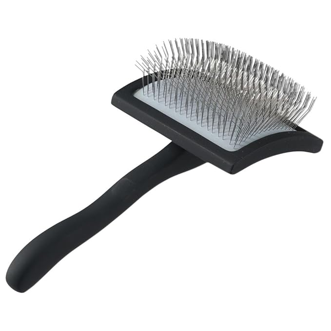 Slicker Brush, Long Pin Brush, Pet Comb, Dematting Tool with Stainless Steel Pins, Large(Black or Purple)(Black)