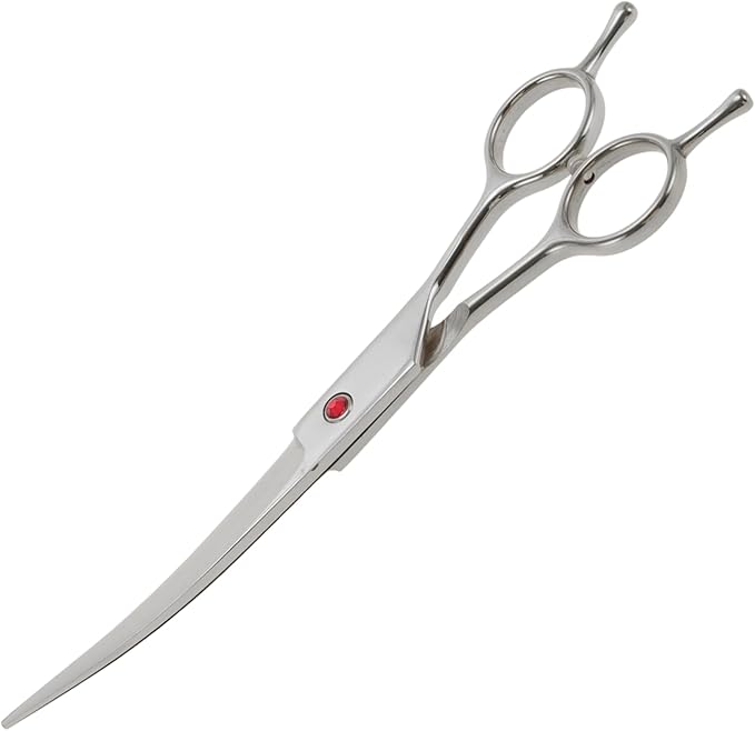 Dog Grooming Scissors, with Ergonomic Handle, Pill Popper for Cats, Upper Bend Shears, Stainless Steel Curved Shears for Dogs Cats, Silver Tone, 7.5"