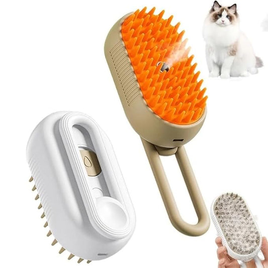 Pet Grooming Steam Brush for Dogs and Cats, Rechargeable Pet Hair Brush, Soft and Comfortable Bathing Brush for Shedding and Cleaning, Suitable for Long/Short Hair (Olive)