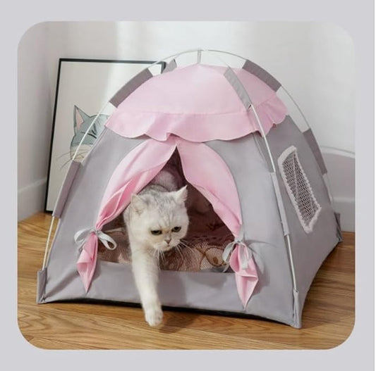 Cute Cat Teepee Cave, Cat Tent Foldable Indoor Outdoor with Thick Mat,Puppy Bed Tent,Bunny Pet Tent Teepee,Portable Dog House Teepee Tent, Cat Bed,Dog Bed Tent,Puppy Bunny,Pet Tent Teepee (Y, S)