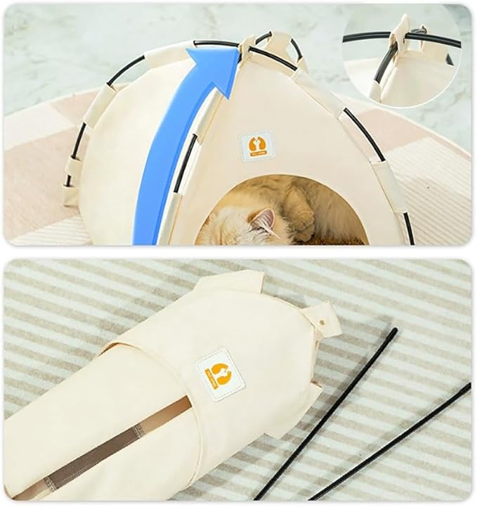 Cute Cat Teepee Cave, Cat Tent Foldable Indoor Outdoor with Thick Mat,Puppy Bed Tent,Bunny Pet Tent Teepee,Portable Dog House Teepee Tent, Cat Bed,Dog Bed Tent,Puppy Bunny,Pet Tent Teepee (B, S)