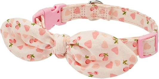 Cotton Dog Collar Soft Lightweight with Hand-Tied Knot Bow for Small Dogs.(S, Peach)