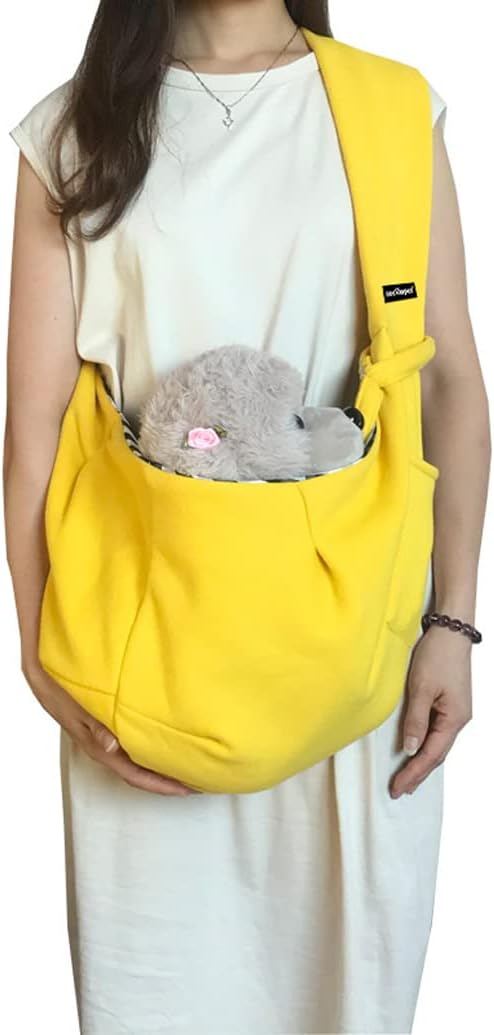 Leconpet Dog Sling Carrier Shoulder Bag for Pets with Mobile Phone Pocket Safety Buckle Security Lock, Suitable for Puppy, Small Dogs, and Cats for Outdoor Travel (Yellow)