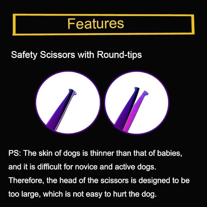 7.0" Dog Scissors Pet Grooming Kit Round-tip Safety Scissors Fishbone Teeth Shears with Forceps Hairdressing Hair Styling Tool Gift Set 5 Pieces (Black)