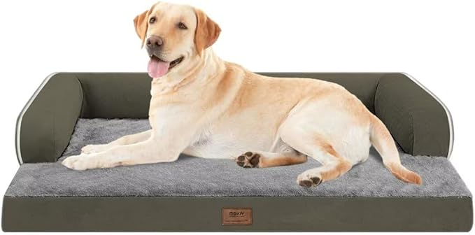 Large Dog Bed Orthopedic Washable - XXL Large Big Dogs - Waterproof with Removable Cover - Memory Foam - Beds Bolster Pet - Dog Couch Sofa Bed - Dark Green Dog Bed