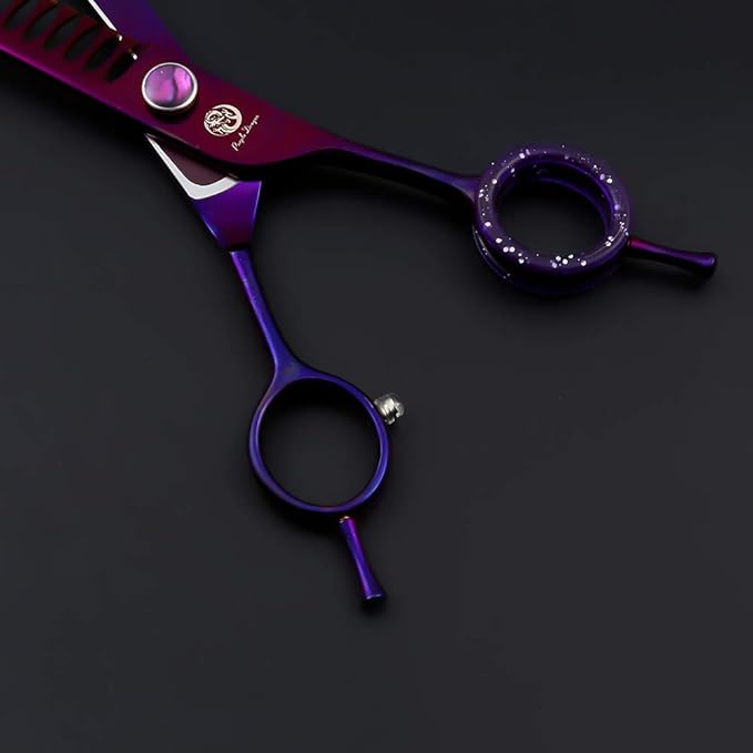 Purple Dragon 7.0" Purple Downward Curved Pet Grooming Curved Scissors/Chunker Shear with Adjustment Screw- Perfect for Professional Pet Groomer