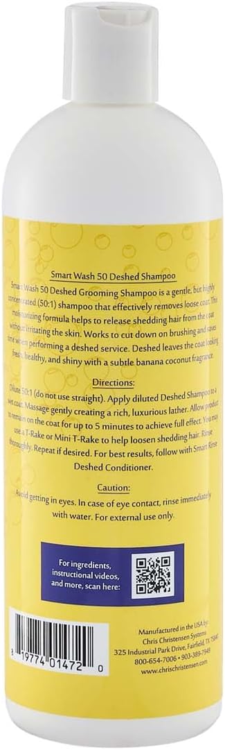 Chris Christensen SmartWash50 Deshed Ultra Concentrated Dog Shampoo, Makes up to 50 Bottles, Groom Like a Professional, Removes Shedding Coat, Adds Moisture, Made in USA, 16 oz