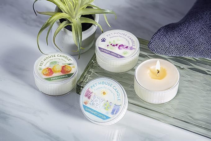 Pet House Mini Candles for Pet Odor Made with Natural Soy Wax, Plant Based, Dog and Cat Friendly Scented Candles, Lemongrass Pack of 3