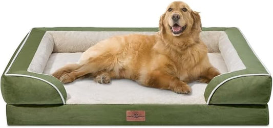 Orthopedic Dog Beds Extra Large, XL Dog Bed, Waterproof Dog Bed with Bolster, Washable Dog Bed Sofa with Removable Cover & Non-Slip Bottom(X-Large,Light Green)