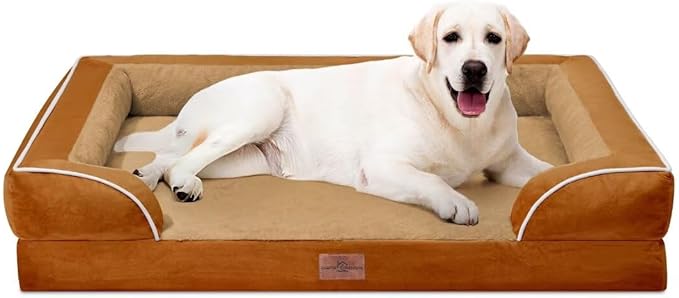 Orthopedic Dog Bed for Extra Large Dogs, PV Washable Dog Sofa Bed Jumbo, Waterproof Dog Bed with Removable Cover & Non-Slip Bottom(Jumbo,Caramel)