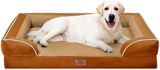 Orthopedic Dog Bed for Extra Large Dogs, PV Washable Dog Sofa Bed Jumbo, Waterproof Dog Bed with Removable Cover & Non-Slip Bottom(Jumbo,Caramel)