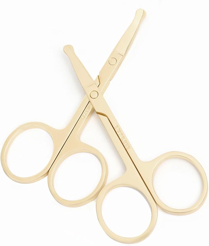 3.5 Inch Silent Pet Grooming Tiny Safety Scissors for Cats & Dogs - Quiet Alternative to Electric Clippers for Sensitive Pets (Pack Of 2 Golden-Curved+Straight)