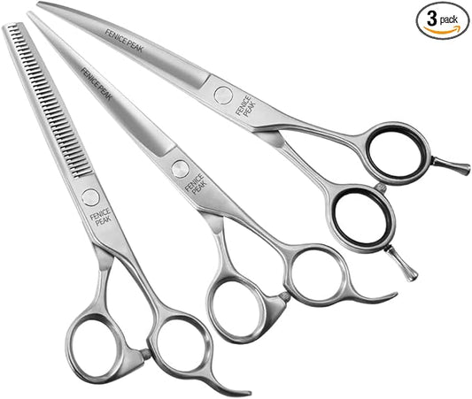 Fenice Peak 3pcs Dog Grooming Scissors Set Straight Thinning Curved Shears Stainless Steel Shears for Pet Grooming Sharp and Durable with Case Suitable for home users and Professional Groomer
