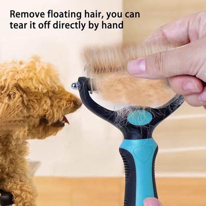Pet Dematting Tool 2 Pack Double Sided Undercoat Rake & Dematting Comb for Cats and Dogs for Detangling Matted or Knotted Undercoat Hair (Blue & Black, Large)