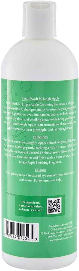 Chris Christensen SmartWash50 Jungle Apple Ultra Concentrated Dog Shampoo, Makes up to 50 Bottles, Groom Like a Professional, Concentrated, Suitable for All Coats, Made in USA, 16oz