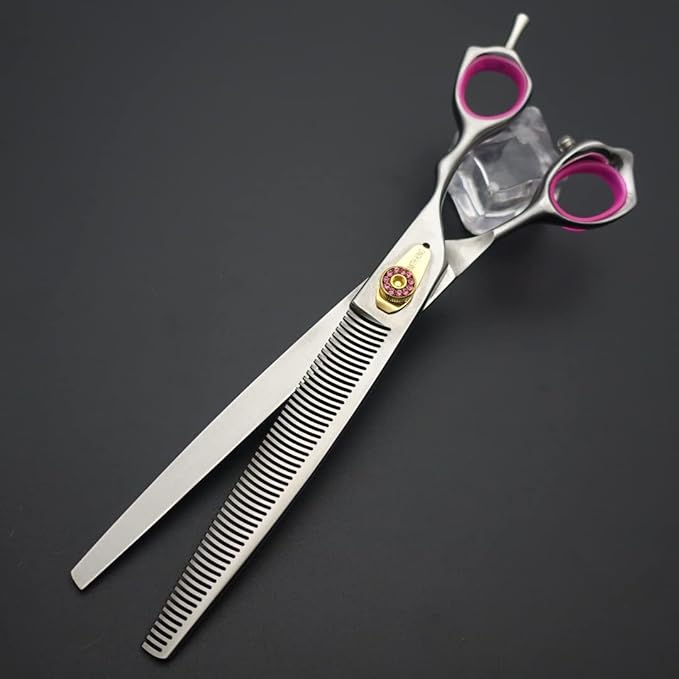 Professional Dog Grooming Shears Set Dogs Straight & thinning & Curved scissors & chunkers Scissorswith comb in 1 Set for Right-handed & Left-handed (8.0 Silvery right-handed)