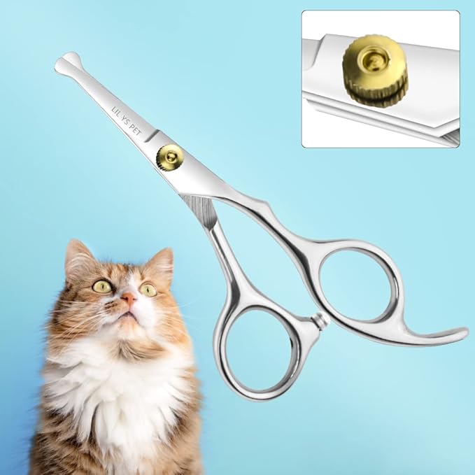 LILYS PET 5.0" Right-Handed Round-Tip Pet Grooming Scissors, Stainless Steel Small Ball Tip for Nose, Ear, Face, Paw Hair for Dogs and Cats
