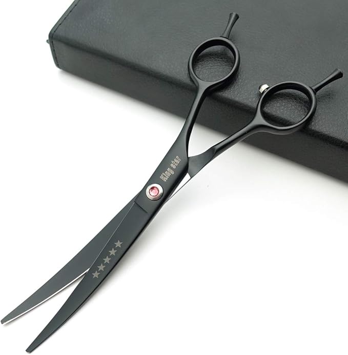 Kingstar 7.0in. Matt Black Professional Pet Grooming Scissors Set,Straight & Thinning & Curved Scissors Set with Comb case A389