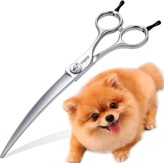 38 Degree Professional Curved Scissors for Dog Grooming 7.5” Japan VG10 Alloy Steel Downward Curved Grooming Shears for Face Right Handed(7.5 inch)