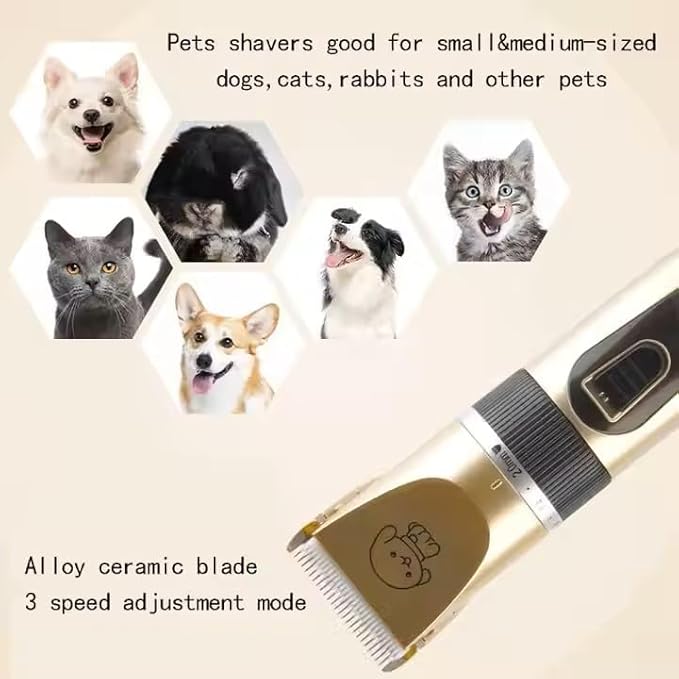 Pet Grooming Kit, Rechargeable Clippers with 6 Guide Combs, Stainless Steel Blades, Scissors, Comb